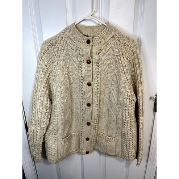 Gaeltarra Sweaters - Vtg Gaeltarra Aran Cream Fisherman Cable Knit Irish Wool Sweater Size 40 (US M)